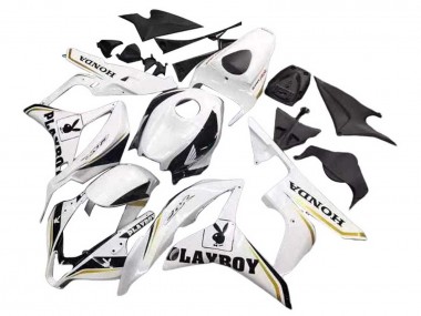 2007-2008 Honda CBR600RR Motorcycle Fairing - White Gold Glossy Black Playboy