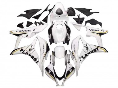 2007-2008 Honda CBR600RR Motorcycle Fairing - White Gold Glossy Black Playboy