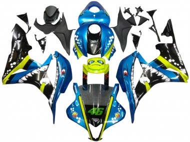 2007-2008 Honda CBR600RR Motorcycle Fairings - Green Yellow Glossy Black Shark 46