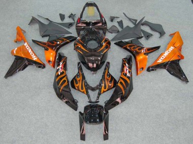 2007-2008 Honda CBR600RR Motorcycle Fairings - Glossy Black Orange Flame