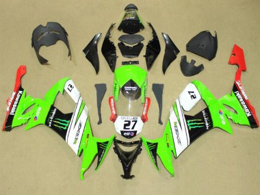 2008-2010 Kawasaki ZX10R Motorcycle Fairings - Green White Red Black Elf Green Monster Energy 27