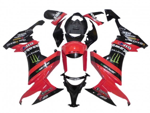 2008-2010 Kawasaki ZX10R Motorcycle Fairings - Red Black Green Monster Elf 27