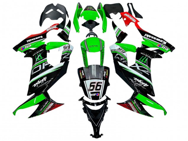 2008-2010 Kawasaki ZX10R Motorcycle Fairings - Green White Red Black Monster Elf 66