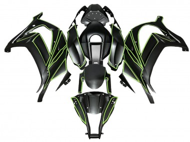 2008-2010 Kawasaki ZX10R Motorcycle Fairings - Matte Black Green Lines
