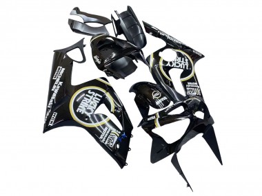 2003-2004 Kawasaki ZX6R Motorcycle Fairings - Glossy Black White Motul Lucky Strike