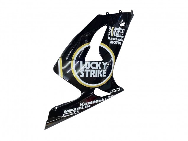 2003-2004 Kawasaki ZX6R Motorcycle Fairings - Glossy Black White Motul Lucky Strike