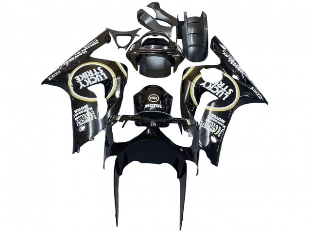 2003-2004 Kawasaki ZX6R Motorcycle Fairings - Glossy Black White Motul Lucky Strike