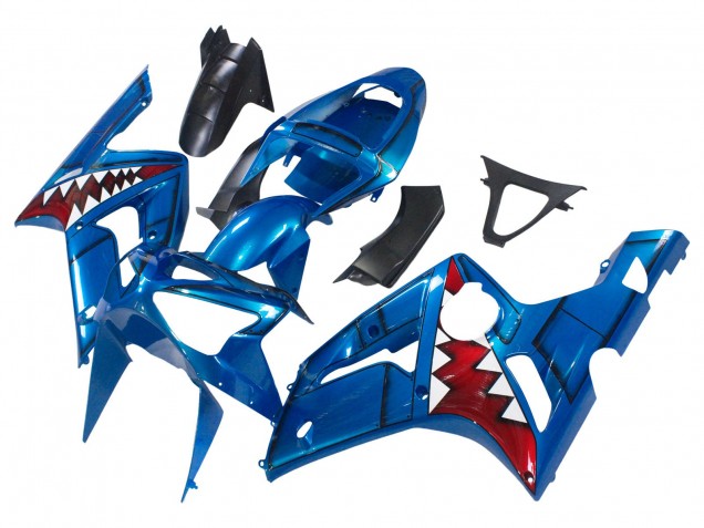 2003-2004 Kawasaki ZX6R Motorcycle Fairings - Blue White Red Shark