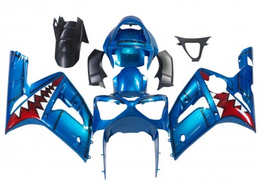 2003-2004 Kawasaki ZX6R Motorcycle Fairings - Blue White Red Shark