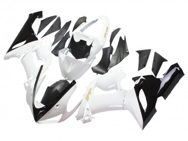 2005-2006 Kawasaki ZX6R Motorcycle Fairings - White Black Gold Ninja