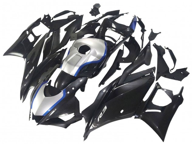 2022-2024 Yamaha YZF R3/R25 Motorcycle Fairings - Black Carbon Fiber Style Silver Blue