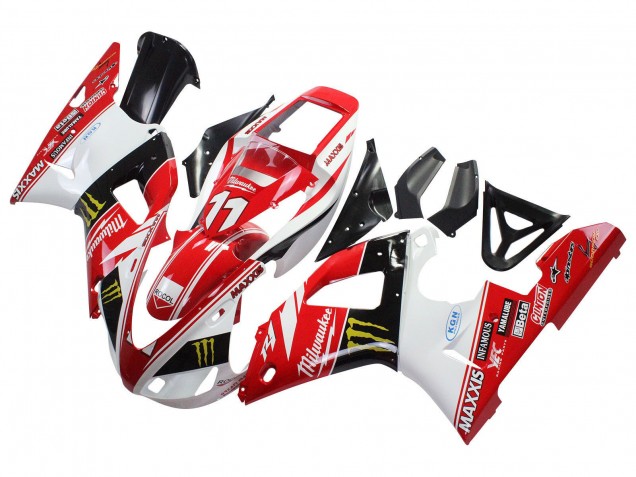 1998-1999 Yamaha YZF 1000 R1 Motorcycle Fairings - Red White Black Yellow Monster Milwaukee MAXXIS 11
