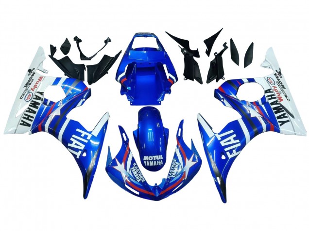 2003-2004 Yamaha YZF R6 Motorcycle Fairings - White Blue Fiat Motul Kastinee