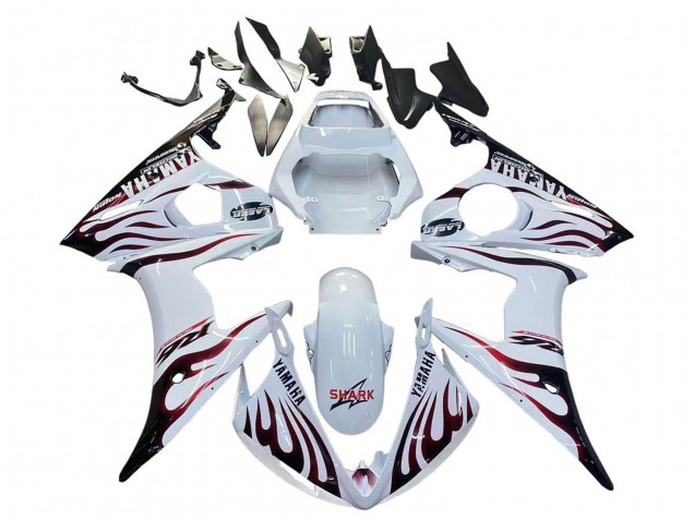 2006-2009 Yamaha YZF R6S Motorcycle Fairings - White with Dark Black Flame