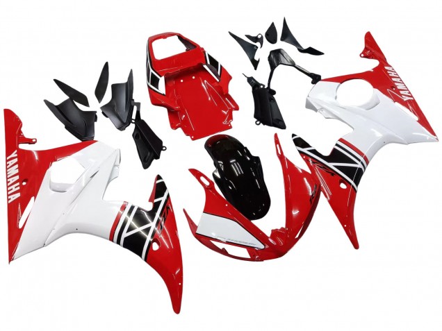 2003-2004 Yamaha YZF R6 Motorcycle Fairing - White Red Glossy Black