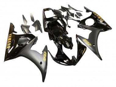 2003-2004 Yamaha YZF R6 Motorcycle Fairings - Glossy Black Matte Black Gold Decals