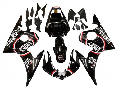 2003-2004 Yamaha YZF R6 Motorcycle Fairings - Glossy Black Red White Lucky Strike Motul