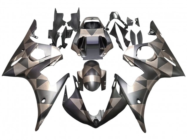 2006-2009 Yamaha YZF R6S Motorcycle Fairings - Grey Matte Black Geometric