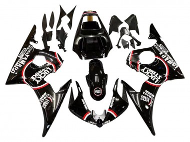 2005 Yamaha YZF 600 R6 Motorcycle Fairings - Glossy Black White Lucky Strike Motul
