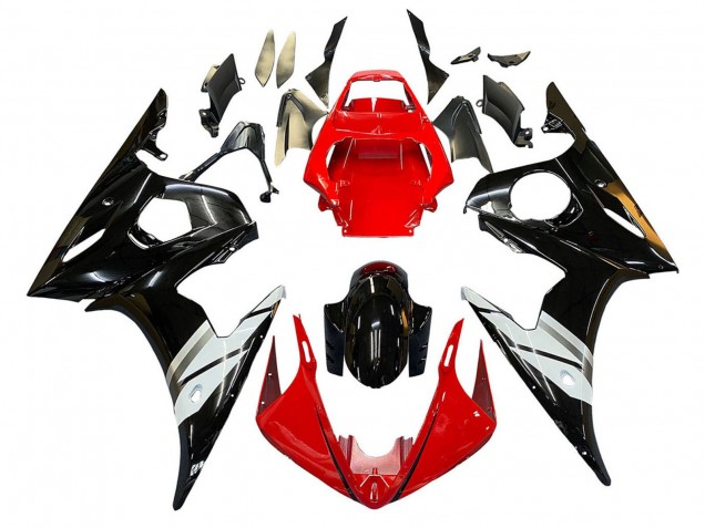 2005 Yamaha YZF 600 R6 Motorcycle Fairings - Red White Glossy Black