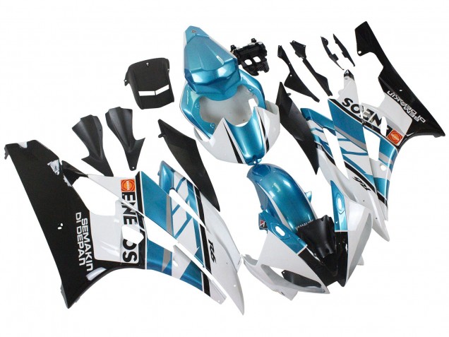 2006-2007 Yamaha YZF 600 R6 Motorcycle Fairings - White Blue Black Semakin Didepan ENEOS