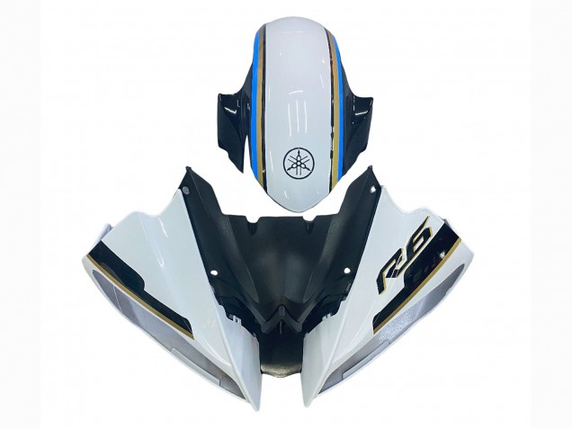 2008-2016 Yamaha YZF 600 R6 Motorcycle Fairing - White Blue Glossy Black