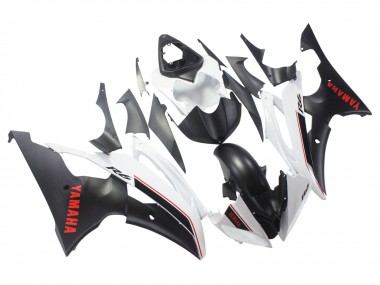 2008-2016 Yamaha YZF 600 R6 Motorcycle Fairings - White Matte Black Red Decals