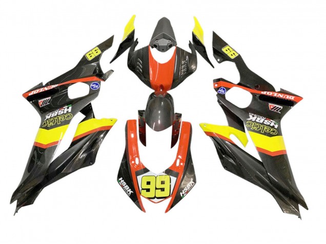 2008-2016 Yamaha YZF 600 R6 Motorcycle Fairings - Yellow Orange Black Carbon Fiber Style