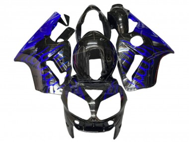 2000-2001 Kawasaki ZX12R Motorcycle Fairings - Glossy Black Blue Flame