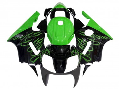 2000-2001 Glossy Black Green Flame Kawasaki ZX12R  Motorcycle Fairings