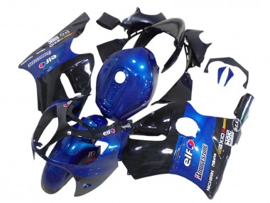 2000-2001 Kawasaki ZX12R Motorcycle Fairings - Blue Glossy Black Elf Bridgestone