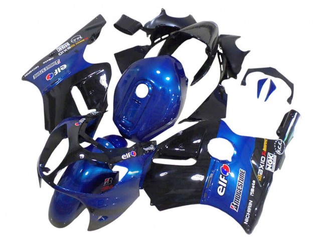 2000-2001 Kawasaki ZX12R Motorcycle Fairings - Blue Glossy Black Elf Bridgestone