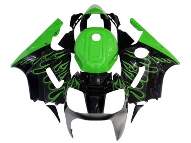 2002-2006 Kawasaki ZX12R Motorcycle Fairings - Glossy Black Green Flame