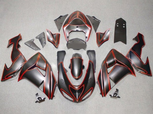 2006-2007 Kawasaki ZX10R Motorcycle Fairings - Matte Black Red Pinstripe
