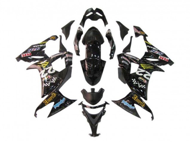 2008-2010 Kawasaki ZX10R Motorcycle Fairings - Glossy Black Blue Yellow Monster