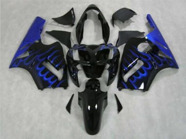 2002-2006 Kawasaki ZX12R Motorcycle Fairing - Glossy Black Blue Flame