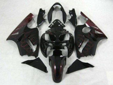 2002-2006 Kawasaki ZX12R Motorcycle Fairings - Glossy Black Burgundy Flame