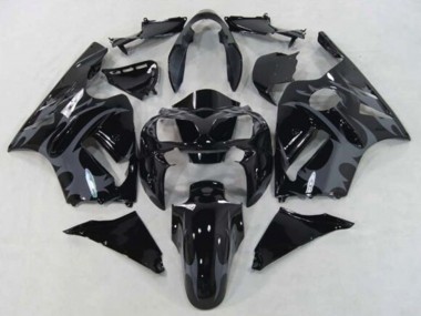 2002-2006 Kawasaki ZX12R Motorcycle Fairings - Glossy Black Grey Tribal