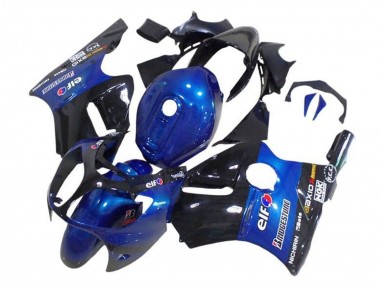 2002-2006 Kawasaki ZX12R Motorcycle Fairings - Blue Glossy Black Elf Bridgestone