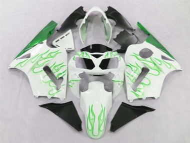 2002-2006 Kawasaki ZX12R Motorcycle Fairings - White Green Flame