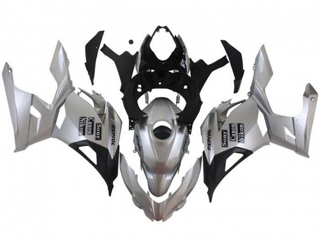 2018-2024 Kawasaki Ninja 400 Motorcycle Fairings - Silver Black Repsol