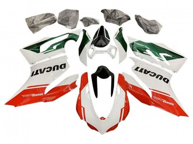 2011-2014 Ducati Panigale 899 Motorcycle Fairings - White Green Red Stripe