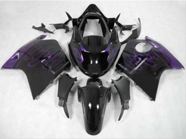 1996-2007 Honda CBR1100XX Blackbird Motorcycle Fairing - Glossy Black Purple Flame