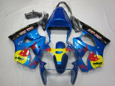 2000-2002 Kawasaki ZX6R Motorcycle Fairings - Blue Yellow Black Red Bull