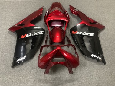2003-2004 Kawasaki ZX6R Motorcycle Fairings - Red Glossy Black White Ninja