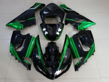 2005-2006 Kawasaki ZX6R Motorcycle Fairings - Green White Glossy Black