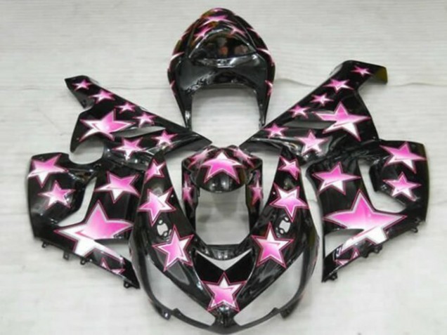 2005-2006 Kawasaki ZX6R Motorcycle Fairings - Black Pink Star