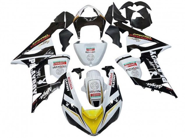 2005-2006 Kawasaki ZX6R Motorcycle Fairings - White Black Yellow Red Rizoma Playboy