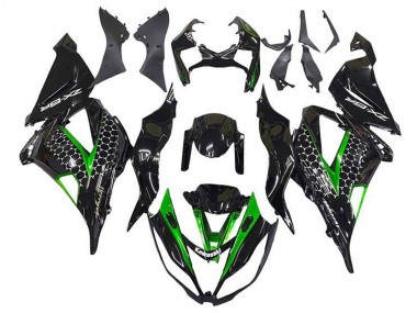 2013-2018 Kawasaki ZX6R Motorcycle Fairings - Glossy Black Green White Honeycomb