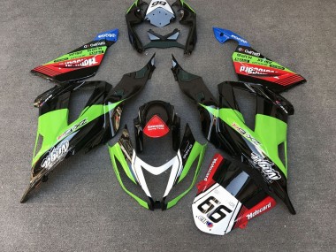 2013-2018 Kawasaki ZX6R Motorcycle Fairings - Green Black Red White Motocard 66